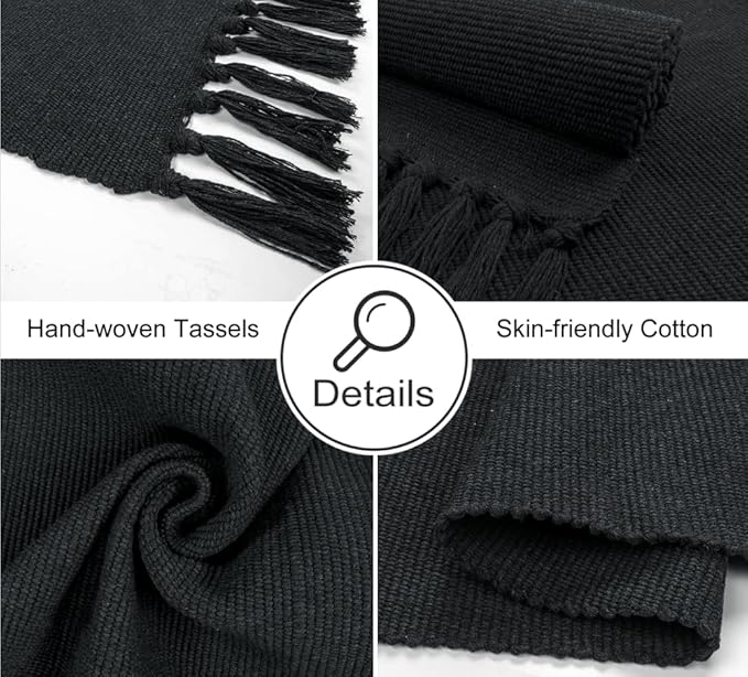 Seavish Black Kitchen Rug, 2x3 Cotton Hand Woven Recycled Throw Rug Runner Braided Entryway Floor Mat for Laundry Room Bathroom Bedroom Dorm