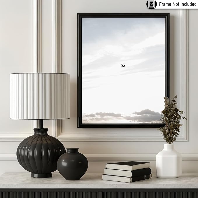 Monem Art Minimalist Bird in Sky Photography Print - Moody Nordic Landscape Art Poster - Wall Decor for Living Room, Bedroom or Office - 12x16 Unframed Wall Art by Mareike Bohmer