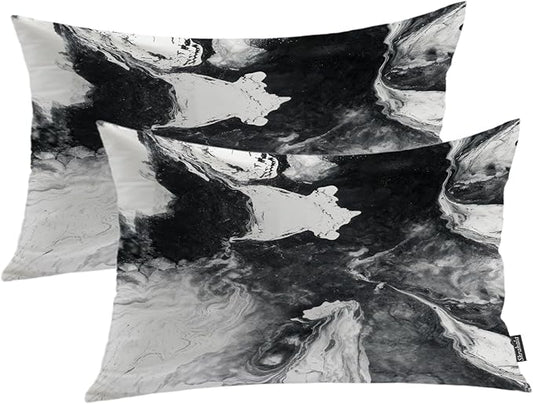 Shrahala Black and White Decorative Throw Pillow Cover, Watercolor Creative Abstract Hand Painting On Canvas Modern Cushion Case for Sofa Bedroom Throw Pillow Case, 12 X 20 Inches