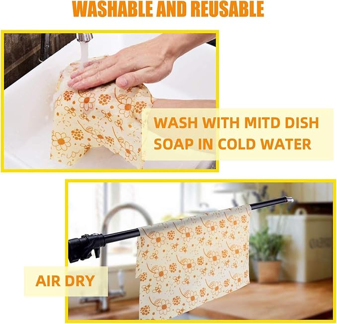 Beeswax Food Wrap (Set of 7) Sustainable Alternative to Aluminum Foil and Albal Paper - For Fruits, Vegetables, Bread, Cheese and Other Foods
