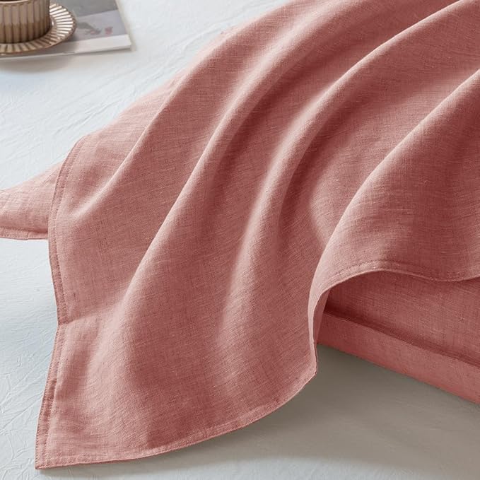 EVERLY 100% Linen Pillowcases Set of 2, French Linen from Normandy, 20X26Inch Standard Size, Natural Color, Coconut Buttons Closure, Flax Pillowshams-Pillowcase-Pink
