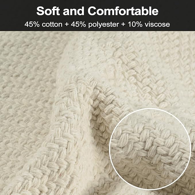 LEEVAN Washable Kitchen Rugs 3x5, Cream Bedroom Rug, Cotton Woven Entryway Modern Braided Door Mat, Farmhouse Living Room Rug, Reversible Carpet for Laundry Room Front Porch Outdoor