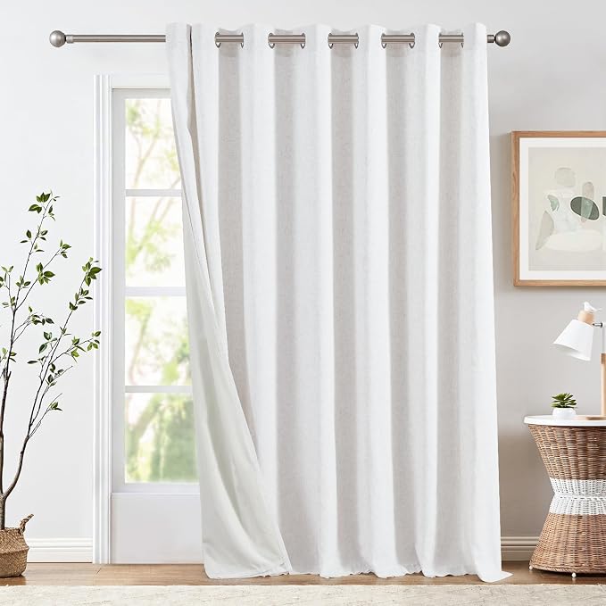 jinchan White Linen Curtains for Living Room Bedroom Lined Curtains 96 Inches Long 100W x 96L Extra Wide Room Divider Curtain Panel Burlap Sliding Glass Doors Curtains Light Filtering Drapes 1 Panel