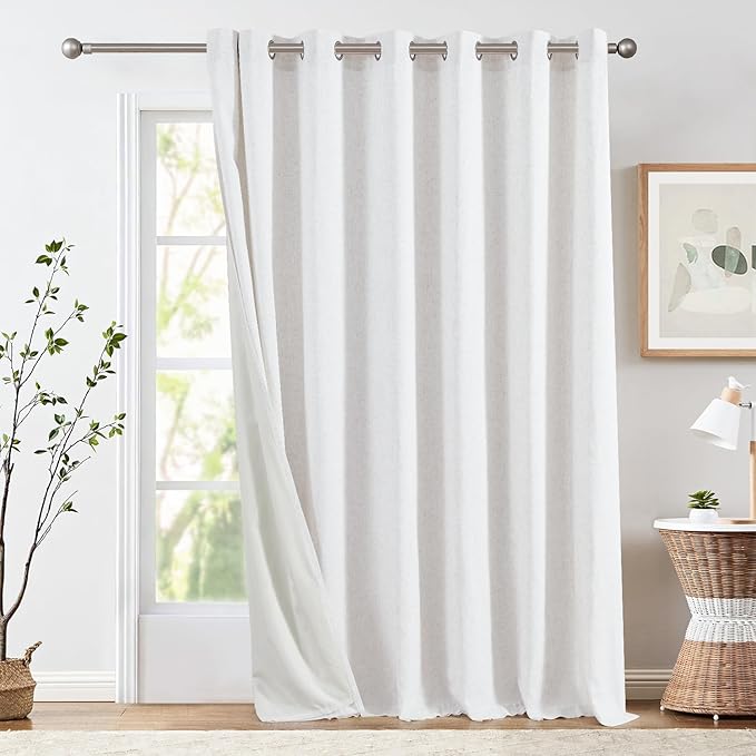jinchan Floor to Ceiling Curtains Drapery 108 Inches Long Room Darkening for Track System with Grommet, Lined White Curtains 1 Panel Set 100 Inches Width Drapes for Living Room 9 FT Length