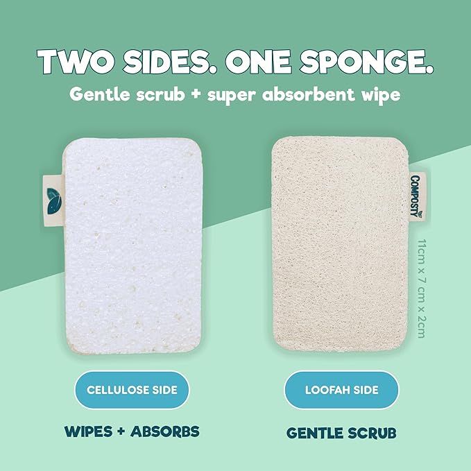 Composty® Loofah Eco Scourer Sponges, 6 Pack | Compostable Sponge/Natural Sponges for Dishes & Washing Up | 100% Natural & Plastic-Free | Long-Lasting | One Tree Planted for Each Pack Sold