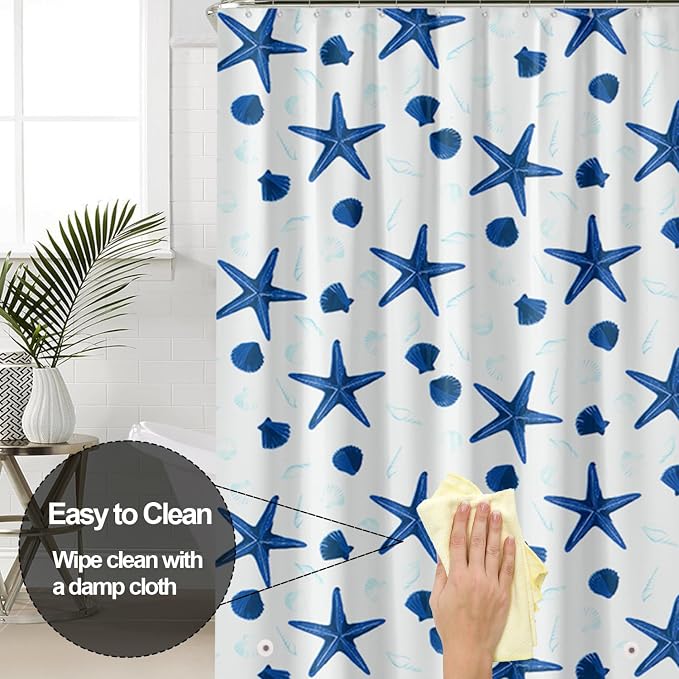 Plastic Shower Liner - Premium PEVA 4G Shower Curtain Liner with Rustproof Grommets and 3 Weighted Magnets, Waterproof Shower Curtain for Bathroom… (Shellfish and Starfish, 72”*72”)