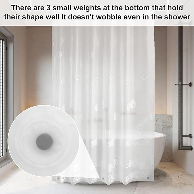PEVA Shower Curtain, Water Repellent Premium Bathroom Shower Curtain with 3 Magnetic Weights for Shower Stall, Bathtubs
