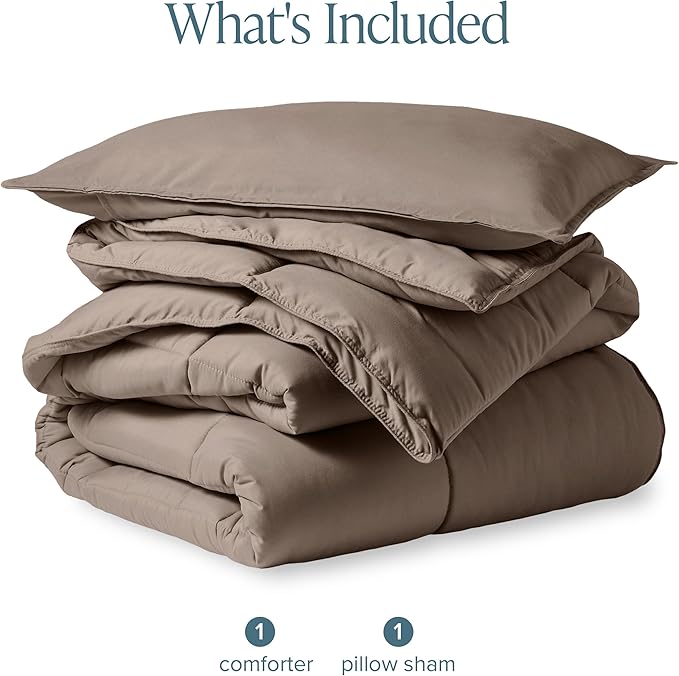 Bare Home Comforter Set - Twin/Twin Extra Long Size - Ultra-Soft - Goose Down Alternative - Premium 1800 Series - All Season Warmth (Twin/Twin XL, Taupe)