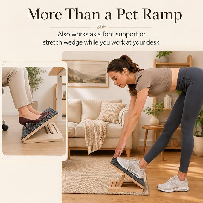 2 Pack Dog Ramp for Stairs - Solid Wood Adjustable & Foldable Pet Ramps, 3 Heights, Non-Slip Silicone Base & Traction Felt, 35lb Capacity, Indoor Stairs & Porch
