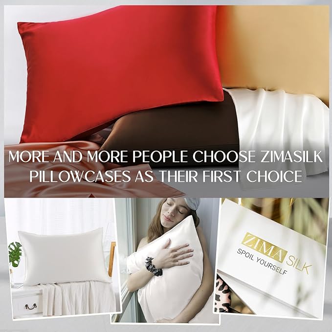 ZIMASILK 100% Pure Mulberry Silk Pillowcase for Hair and Skin,with Hidden Zipper,Both Side 19 Momme Silk, 1pc (Body 20"x54", White)