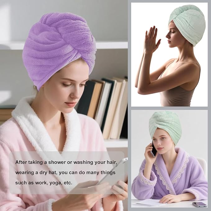 Microfiber Hair Drying Towel Wrap for Women, Hair Turbans Towel for Wet Hair,turbie Twist Hair Towels(The Color of the Picture is for Reference only) (Purple,Light Green)