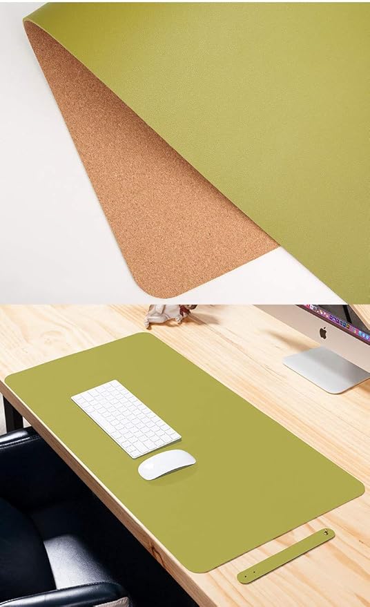 Ruby Lil Natural Cork & Leather Desk Writing Mat, Dual Use Desk Matt for Desktop,Multifunctional Office Desk Pad, PU Leather Mouse Pad,Grass,35"x 18"