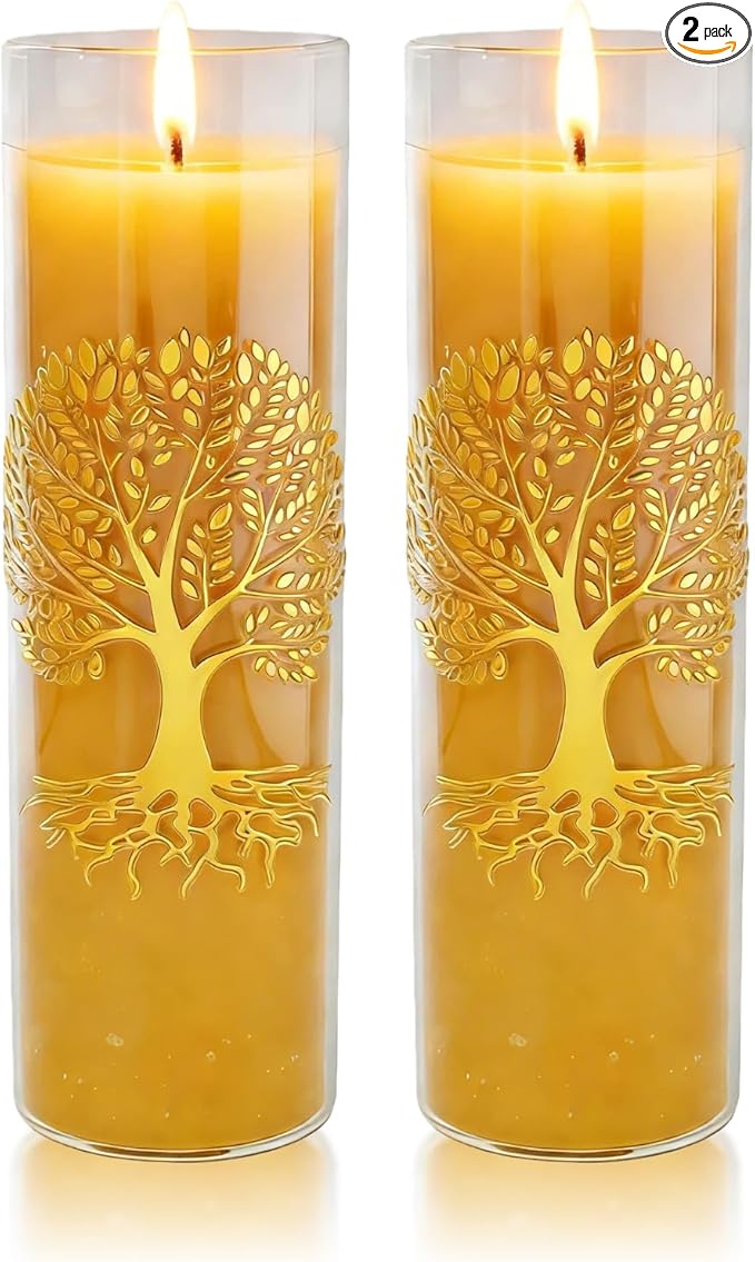 The Tree of Life Pure Beeswax Candles, Single Glass Pack -160-Hour Burn Time, Clean Burning Long-Lasting Eco-Friendly Candle for Meditation, Prayer & Gift Giving
