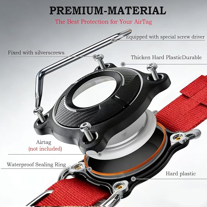 Upgraded AirTag Dog Collar,Waterproof Tactical Dog Collar with AirTag Holder, Control Handle and Metal Buckle,Heavy Duty Dog Collars for Large Dogs(Red，M