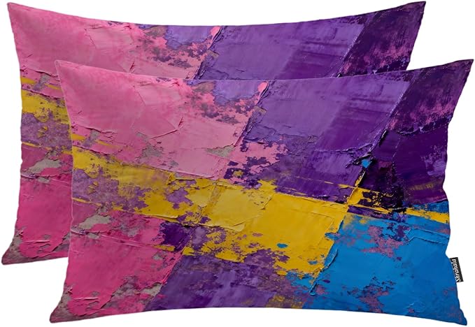 Shrahala Pink Art Watercolor Pillowcases, Purple Abstract Fuchsia Lumbar Pillow Cover Decorative Blended Double-Sided No Inserts for Bedroom Sofa Living Room Set of 2 (26 X 20 in)
