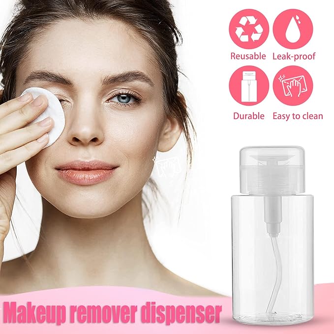 3 Pack Push Down Pump Dispenser Empty Push Top Bottles Containers for Nail Polish Makeup Remover Micellar Water Facial Toner 6.7oz/200ML
