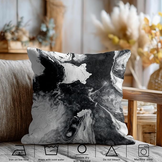 Shrahala Black and White Decorative Throw Pillow Cover, Watercolor Creative Abstract Hand Painting On Canvas Modern Cushion Case for Sofa Bedroom Throw Pillow Case, 18 X 18 Inches