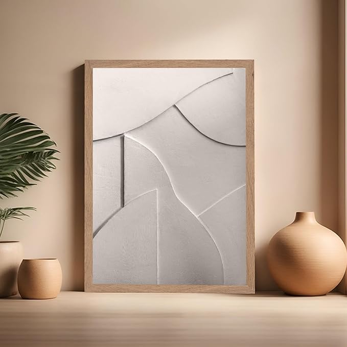 Monem Art Minimalist White Geometric Texture Print - Abstract Scandinavian Wall Art Poster - Wall Decor for Living Room, Bedroom or Office - 16x20 Beige Framed Wall Art by Mareike Bohmer