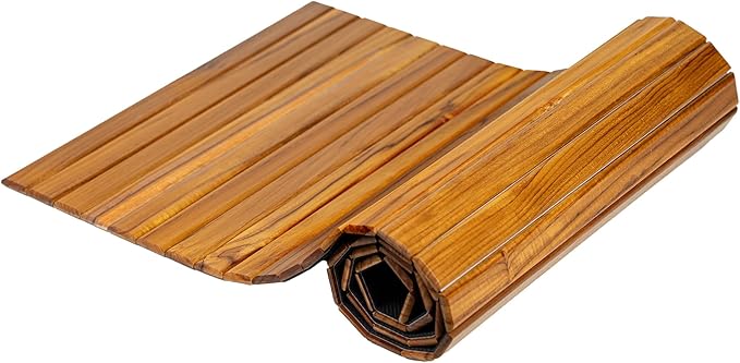 Utoplike Teak Wood Mat for Bathroom Dry Areas, Floor Mat with Non-Slip Rubber Back, Rollable, Fit for Kitchen, Vanity Area, Powder Room, Bath Room Entrance, Entryway Décor