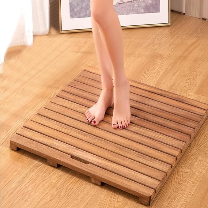 Non-Slip Wood Bath Mat,Bamboo Bath Mat Non Slip Waterproof Wooden Duck Board for Bathroom Kitchen Toilet Pet Mat 50x110cm/20