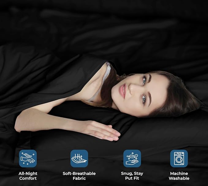 ROYALE LINENS 100% Organic Cotton Twin Sheet Set - Percale Weave - 3 Pieces Set - 1 Flat, 1 Deep Pocket Fitted Sheet and 1 Pillowcases - Black Bed Sheets - Sábanas Twin - Crisp Cool (Black)