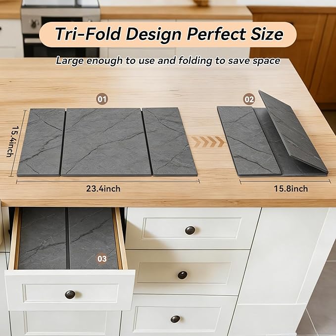 Large Stone Drying Mat for Kitchen Counter, Foldable Quick Dry Dish Drying Mat, 24"x16" Water Absorbent Diatomaceous Earth Mats for Bottles Cups Dishes, Modern Kitchen Essentials (Dark Gray)