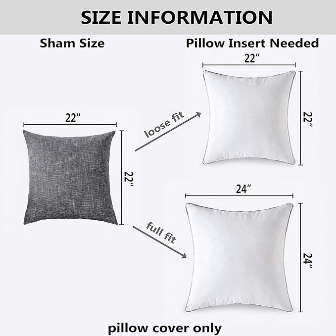 Kevin Textile Star Linen Dark Grey Pillow Covers, Square Farmhouse Pillowcase, 22x22 Inches Decorative Throw Cushion Case for Chair Couch Sofa Bed, 2 Pack
