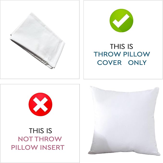 TAOSON Decorative 100% Cotton Canvas Square Solid Toss Pillowcase Cushion Cover Pillow Case with Hidden Zipper Closure Only Cover No Insert - White 18"x18"(45x45cm) | Square solid pillow cover, made of premium cotton canvas.Hidden zipper design. Cover ...
