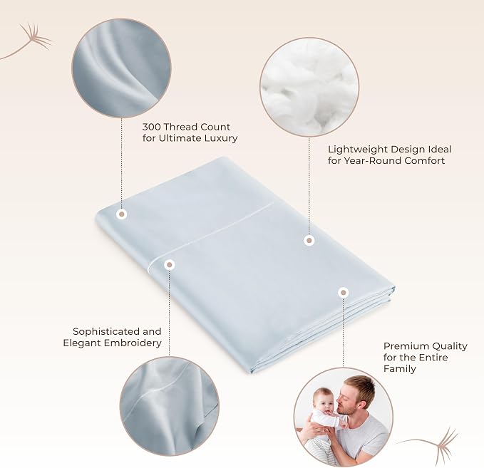 Certified Organic Full Flat Sheet Only - 100% Organic Cotton Top Sheet with Luxurious Soft and Breathable 300 Thread Count Sateen Weave Finish - GOTS & Fairtrade Certified (Powder, Full)