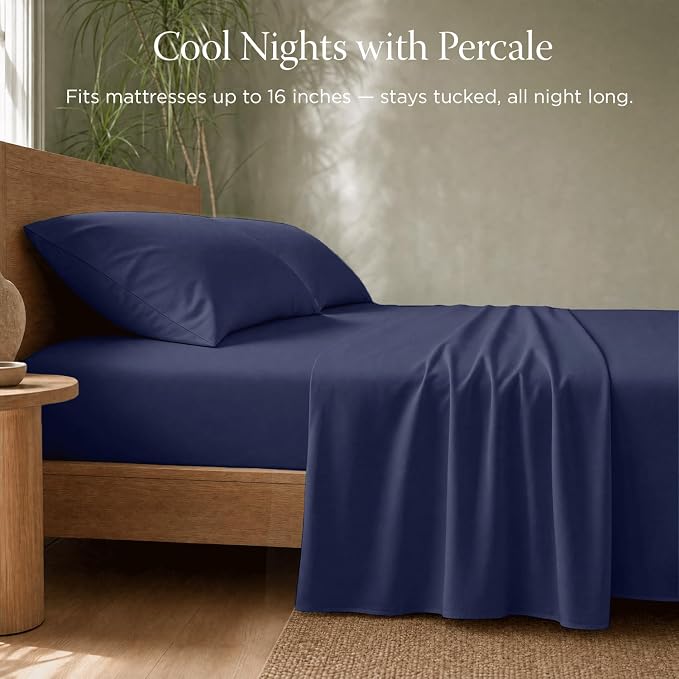 Threadmill 100% Organic Cotton Sheet Set - Full, 4 Piece, Folkstone Blue - GOTS Certified - Lightweight and Cooling Sheets with All-Around Elastic for Fitted Sheet Upto 16" Deep Pocket