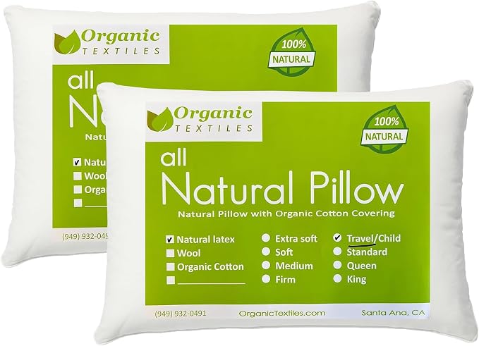 ORGANIC TEXTILES Natural Latex Pillows with Organic Cotton Cover (Travel - Soft) - Pack of 2