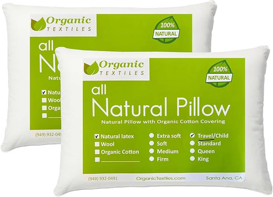 ORGANIC TEXTILES Natural Latex Pillows with Organic Cotton Cover (Travel - Soft) - Pack of 2