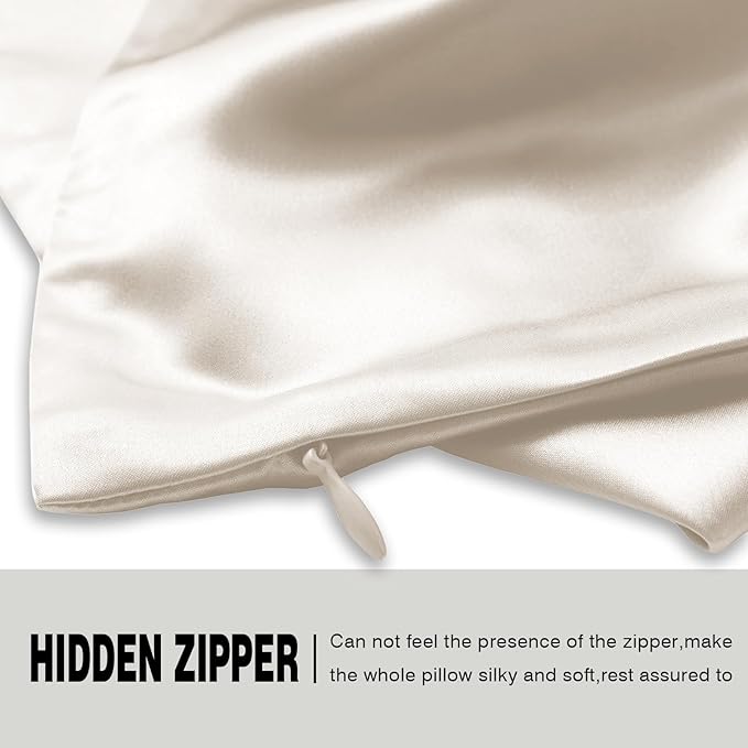 Natural Mulberry Silk Pillowcase for Hair and Skin Queen Size 20"X30" Pillow Case with Hidden Zipper Soft Breathable Smooth Cooling Silk Pillow Covers for Sleeping (Beige,Queen,1Pcs)