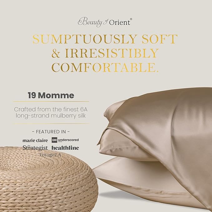 19 Momme Premium Mulberry Silk Pillowcase for Hair and Skin | Handcrafted Hypoallergenic & Anti-Acne 100% Silk Pillow Cases with Zipper | Standard - 20" x 26", Silver Lining