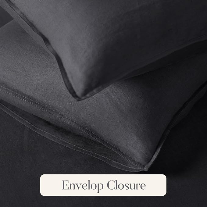 DAPU 100% Linen Duvet Cover, Pure Natural French Flax Linen with 8 Corner Ties&Zipper Closure Soft Breathable Durable for Hot Sleepers 1 Duvet Cover 2 Pillowcases(Dark Gray, California King)
