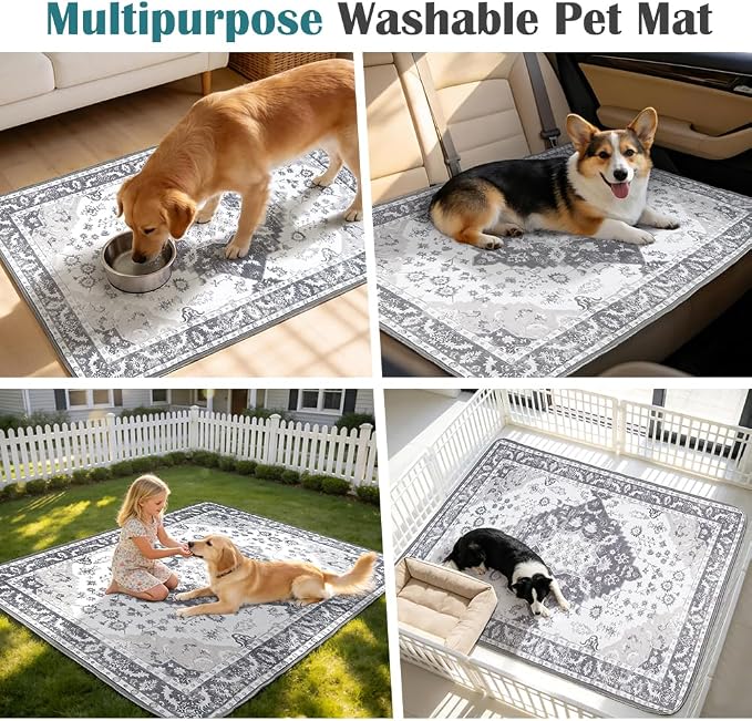 Washable Pee Pads for Dogs, 2 Pack Reusable Puppy Training Pads 24"x18" Super Absorbent Waterproof Dog Training Pads, Non-Slip Potty Pads, Whelping Pads Litter Mat Light Grey Medallion