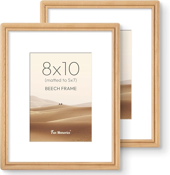 8x10 Picture Frame with Mat for 5x7, USA-Sourced Beech Wood Handcrafted Rounded Corner with HD Tempered Glass, 8 x 10 Photo Frames Gallery Wall & Tabletop, Vertically or Horizontally, 2 Pack