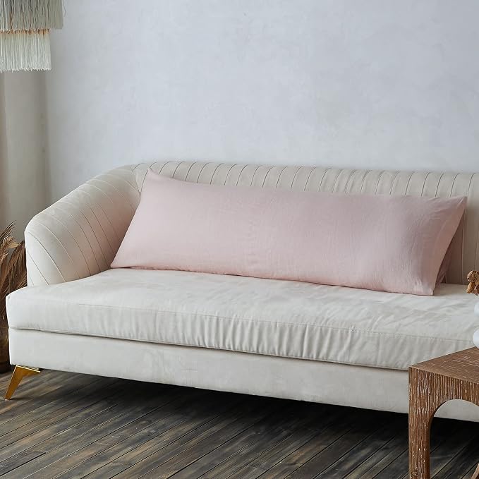Simple&Opulence Body Pillow Cover 20" x 54",100% Pure Linen, Ultra Soft and Breathable, Body Pillowcase with Envelope Closure for Adults (Dusty Pink)