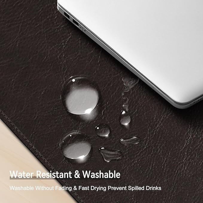 Imitation Crazy Horse Leather Desk Mat - Waterproof Desk Pad - Ideal for Large Mouse Pad and Desk Mats on Top of Desks (deep Coffe+Black, 33"*13")