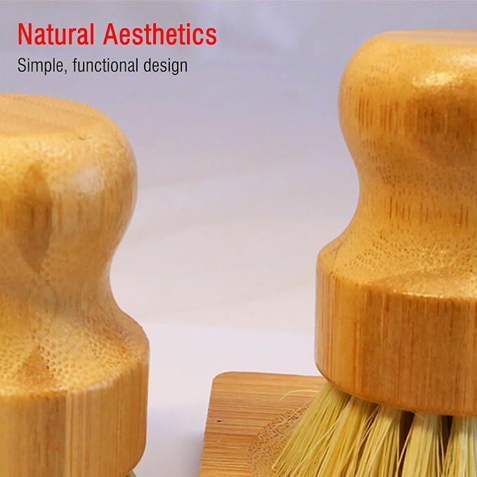 Bamboo Vegetable Brush 5-piece Set，Natural Bristle Dish Brush with Holder, Eco Friendly Soft Dish Scrubber Kitchen Brush for Dishes