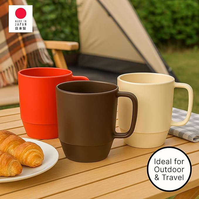 JapanBargain 3090, Japanese Plastic Mug Unbreakable Camping Coffee Mug Kid's Milk Juice Mug Travel Tea Water Mug 12 ounce BPA Free Non-Toxic Microwavable Dishwasher Safe Made in Japan, White, 1 Pack