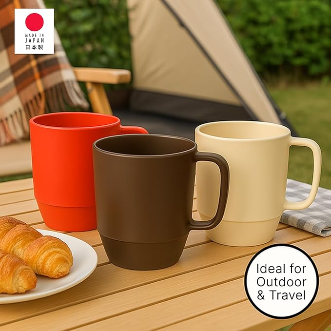 JapanBargain Japanese Plastic Mug 3 Pack 12oz BPA-Free Non-Toxic Unbreakable Camping Coffee Tea Milk Juice Water Mug Made in Japan Dishwasher & Microwave Safe, Chocolate Brown