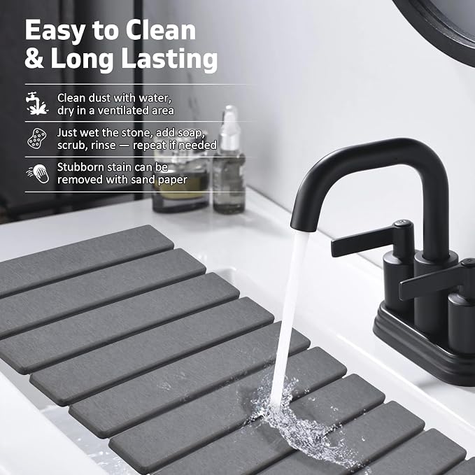 2 PCS Large Stone Dish Drying Mat for Kitchen Counter, 24"×16" Dish Drying Mat with 8"x 4" Coasters, Non - Slip Collapsible Absorbent Mat for Multi - Purpose, Match Any Countertop【Gray】