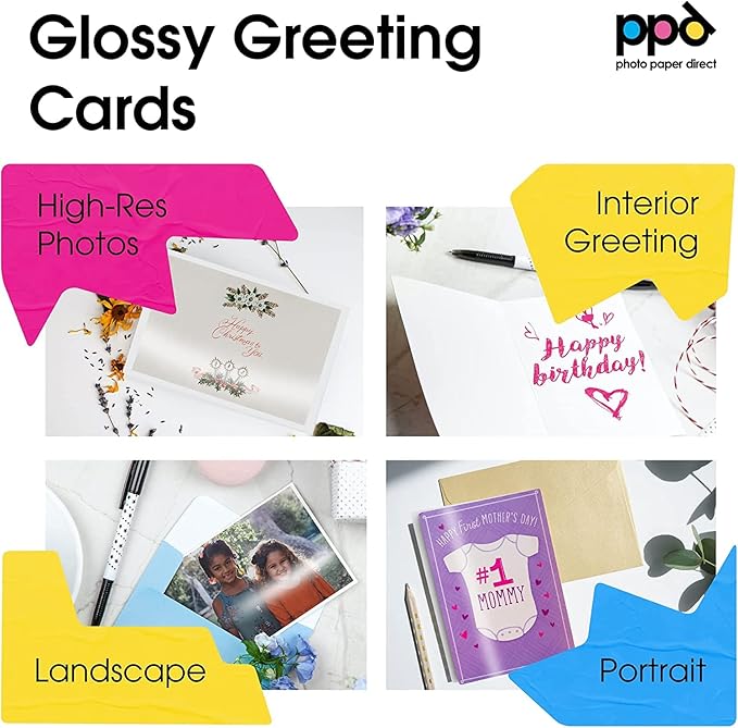 PPD Greeting Card Paper, Printable Greeting Cards for Inkjet Printer, 8.5 x 11 Blank Half Fold to 5.5 x 8.5 Custom Cards for Birthday, Wedding, Invitations, Thank You Note, Instant Dry (20 Sheets)