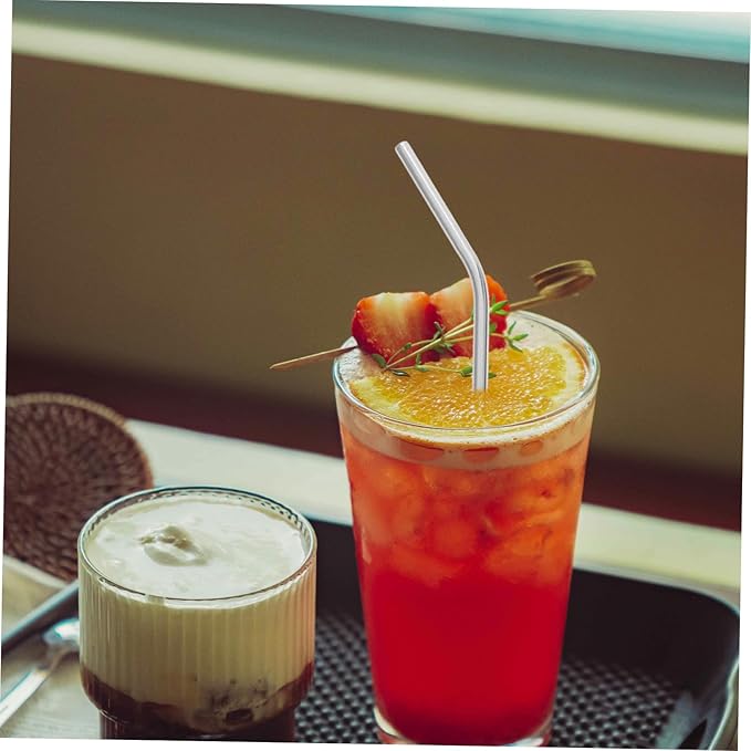 Cabilock 1set Reusable Stainless Steel Straws for Juice and Cold Beverages Portable Metal Straws with Cleaning Brush and Stainless Steel for Ice Coffee