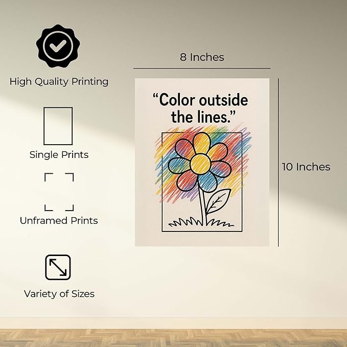 InkFlow Posters Rainbow Flower Typography Poster - Fun Graphic Print for Kids Bedroom, Playroom, Nursery - Creative Motivational Decor - 8x10 Unframed Canvas Print