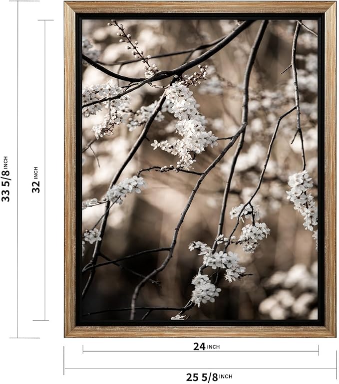 Monem Art Cherry Blossom Branch Photography Print - Moody Botanical Nature Art Poster - Wall Decor for Living Room, Bedroom or Office - 24x32 Silver Framed CANVAS Wall Art by Mareike Bohmer