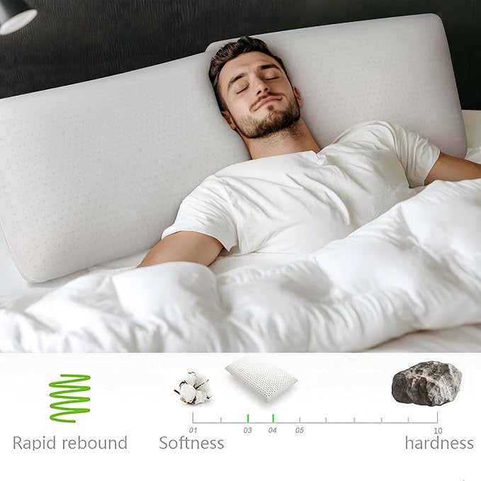 Talalay 100% Natural Premium Latex Pillow,Bed Pillow for Sleeping with Removable Cotton Cover, Helps Relieve Pressure, Breathable, Pressure Relief, Durable (1, Standard (High Loft))