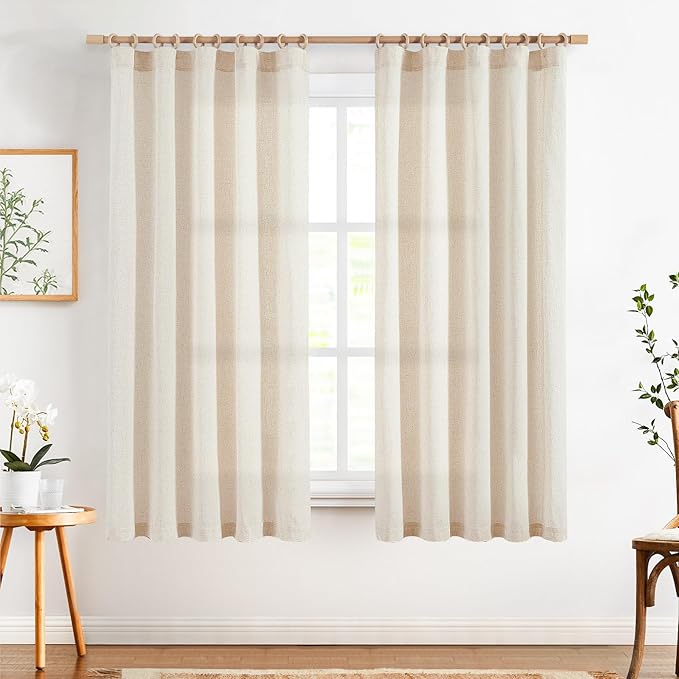 jinchan Linen Curtains 72 Inch Length 2 Panels Set Light Filtering Farmhouse Curtains for Living Room Bedroom Window Drapes 6ft Long Aesthetic Decor Drapes Back Tab, Linen Natural, 50W x 72L