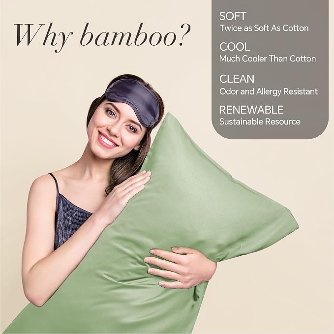 BEDELITE Sage Green Pillow Cases Queen Size Set of 2, Rayon Derived from Bamboo，Cooling Pillow Cases for Hot Sleepers & Night Sweats, Breathable and Silky Soft Envelope Pillowcases, 20"x30"